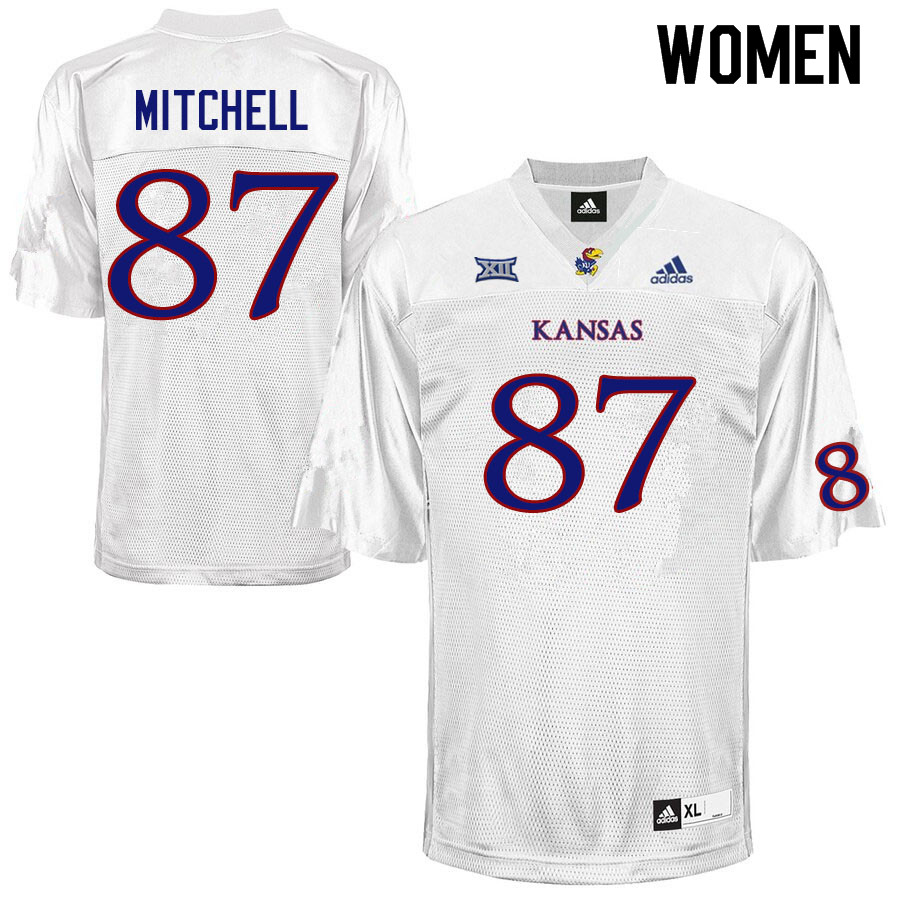 Women #87 Jaden Mitchell Kansas Jayhawks College Football Jerseys Sale-White - Click Image to Close